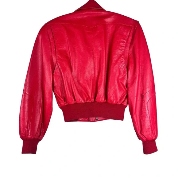 Vintage Michael Hoban North Beach Leather Red Cropped Style zip up Jacket SZ 5/6 - Picture 3 of 11